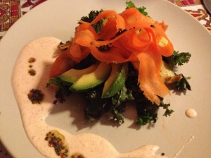 Kale Salad with avocado and fennel marinated in mango chutney